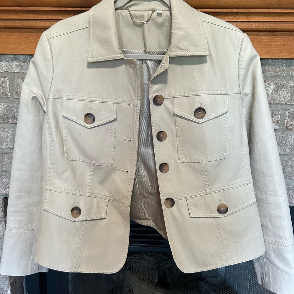 Chico's Cream Leather Button-Front Jacket